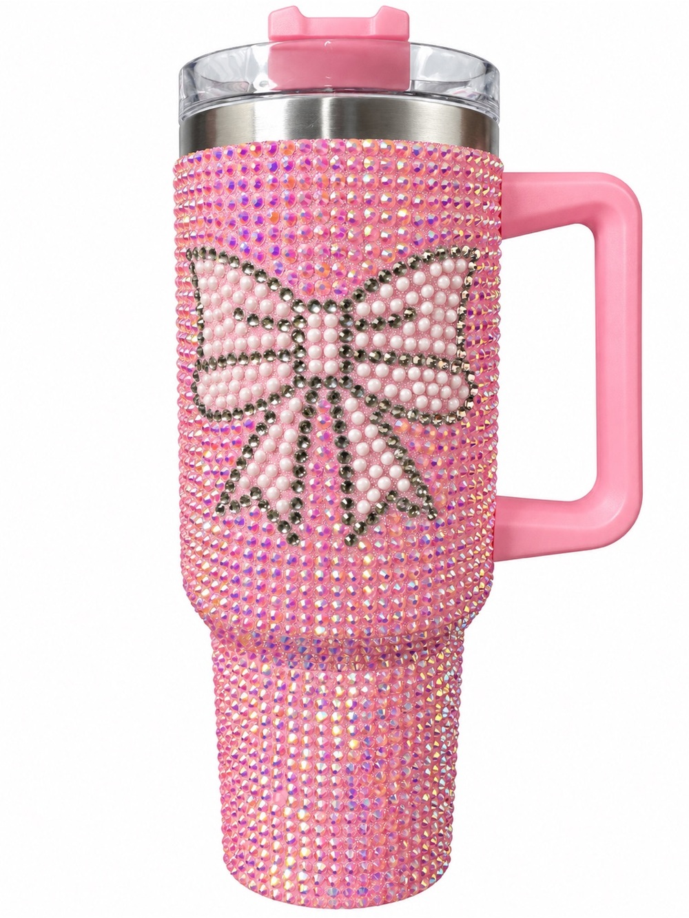 Pink Rhinestone Coquette Bow 40 oz Stainless Steel Tumbler with Straw